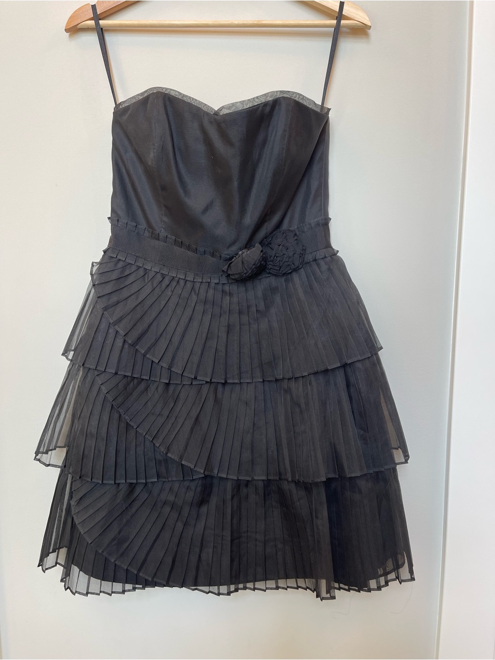 White House Black Market Black Strapless Tiered Pleated Dress